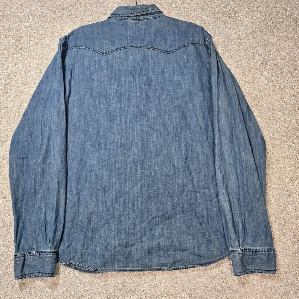 Levi's Men's 2XL‎ Pearl Snap Blue Denim Chambray Western Shirt Long Sleeve